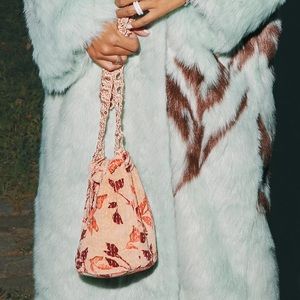 New Free People Pink Floral Velvet Moon Crossbody Bag